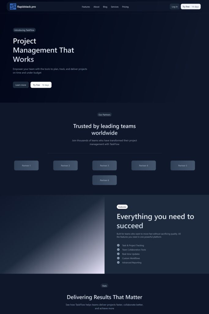 Landing 4 landing page template - dark mode preview